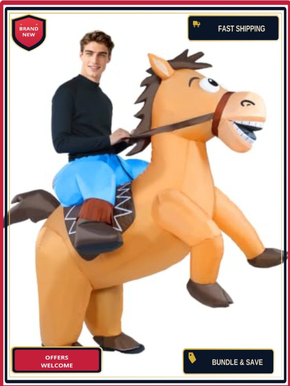 Inflatable Horse Costume Adult Cowboy Ride On Blow Up Polyester